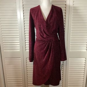 Julia Jordan dress wine and silver faux wrap velvet dress, size 12